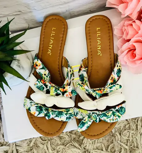 Liliana White Tropical Bow Sandals