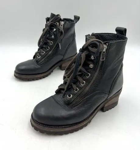 Ash Black Leather Lug Sole Boots Lace Up Moto Ankle Booties
