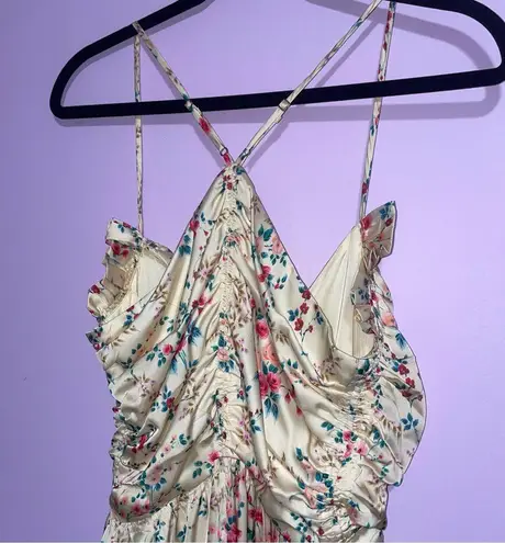 Jill Stuart Sarah Ruched Floral Midi Slip Dress Size 6 Yellow Coquette Soft