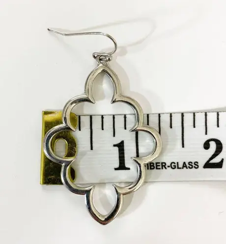 Silver Tone Dangle Pierced Earrings, Geometric scalloped hoop