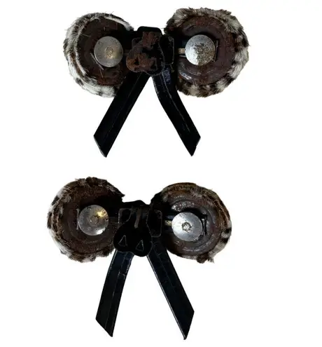 Mink Vintage Animal Print Fur Shoe Clip Charms Set of 2 Brown