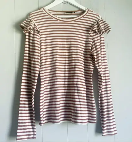 Doe & Rae RUFFLE TOP Brown Stripe L