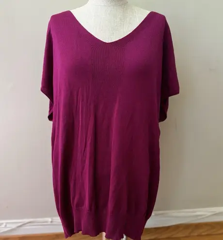 New York & Company Women's Oversize Silk Blend Pullover Vneck Sweater Magenta XS Pink
