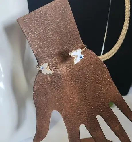 Gold Cuff Bracelet & Huggie Earrings Evil Eye Butterfly Set