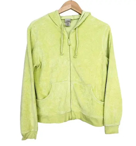 L.L.Bean  Lime Green Terrycloth Full Zip Hoodie Sz M