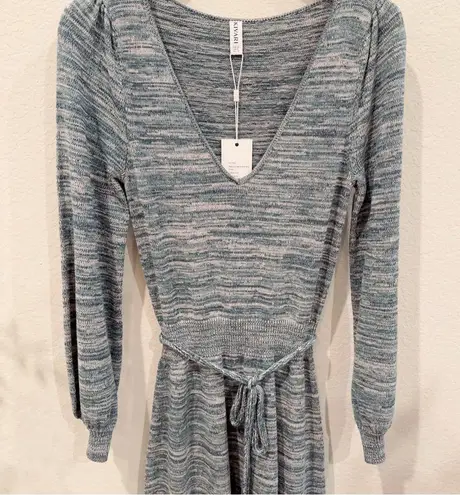 Kivari Naomi V Neck Knit Midi Dress in Teal Marble US6 NWT Blue Size 6