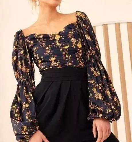 C/MEO COLLECTIVE NWT All Right Now LS Top Puff Sleeve Floral SIZE Large