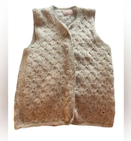 Vintage 90s wool blend hand knit large weave knit sweater vest, GUC, S Tan