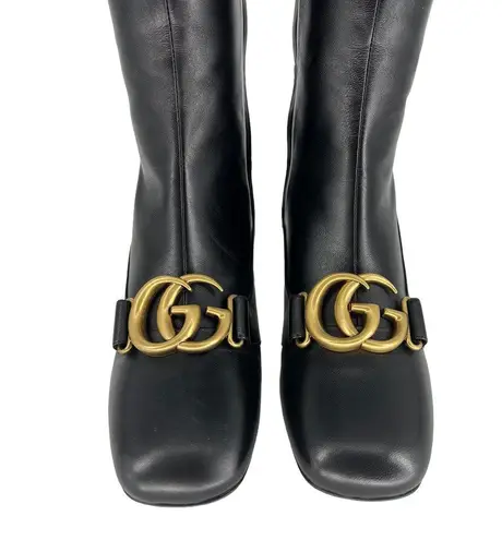 Gucci  Victoire GG Low Heel Leather Boots In Black