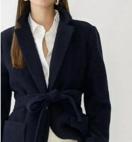 J.Crew  Wrap Blazer Jacket Coat Italian Boiled Wool Navy Blue Belted 
Size 4