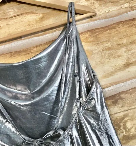 Rare London Urban Outfitters metallic silver formal backless draped dress