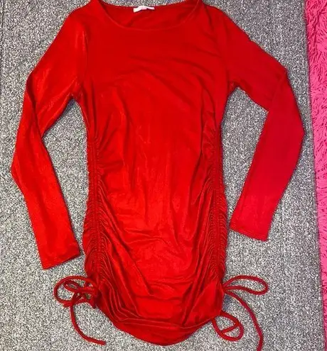 Persaya COPY -  Red Long Sleeve Ruched Dress