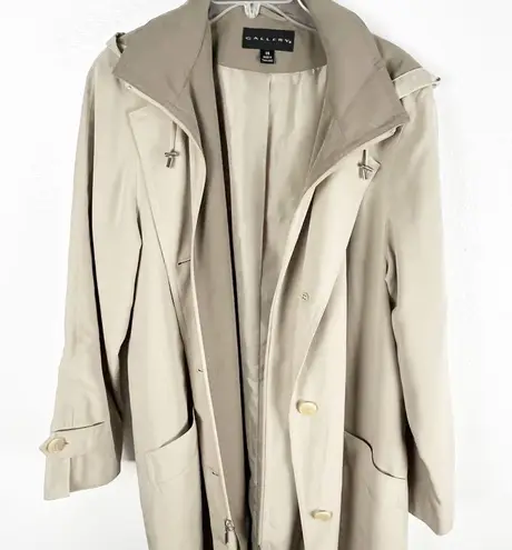 Gallery  Tan Long Interior Zipper Hooded Exterior Button Lined Coat, Size 14