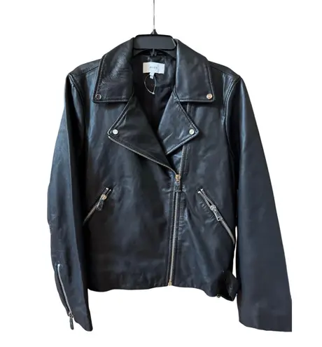 Reiss Nrd Grays Black Leather Biker Jacket - Size 14 (new)