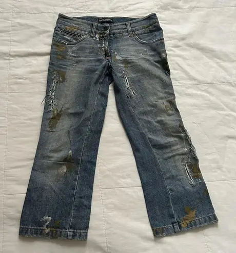 D&G 90s Distressed paint smudge rip repair baggy capri denim jeans euro 38