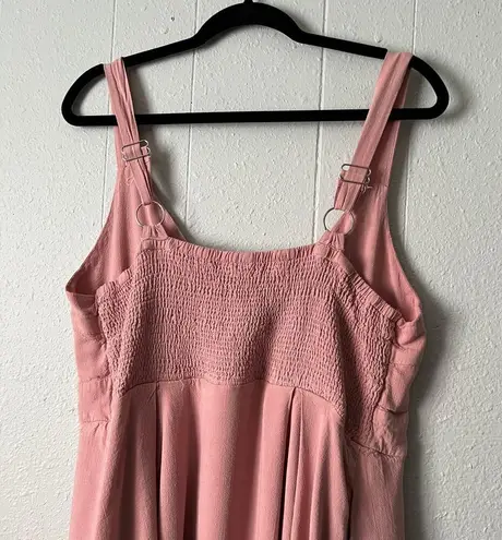 Button Front Midi Dress Womens 2X Smocked Fairy Cottagecore Soft Girl Romantic Pink