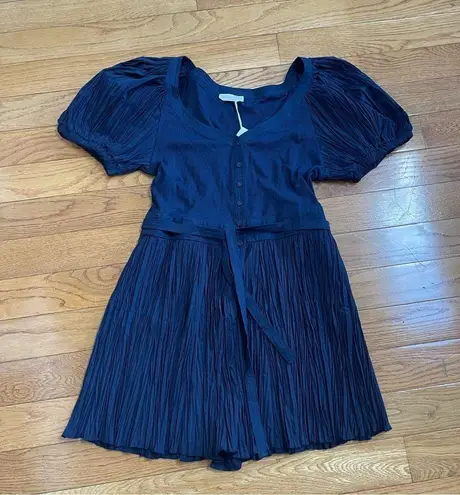 Ulla Johnson Vinny Belted Puff-Sleeve Romper Cotton blend Navy Sz 16
