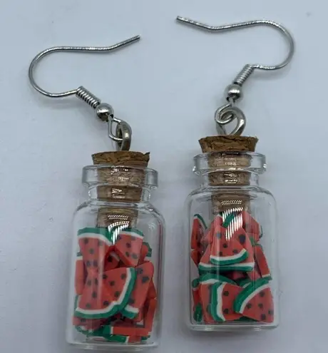 NEW Watermelon slices in mason jar fashion earrings