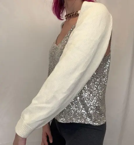 REVOLVE Bubish Women's Ava Bolero Top Shrug Sweater Ivory Cream Faux Gold Chain Size undefined