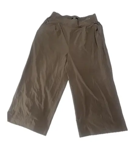 Quince Womens Wide Leg Cropped Culottes Pants L Elastic Waist Khaki Gray Size L