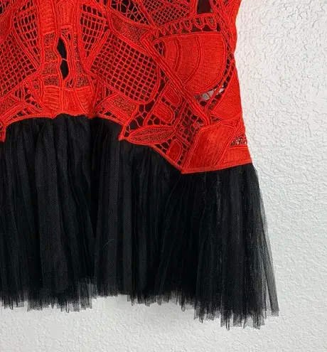 Jonathan Simkhai Red / Black Lace and Tulle Peplum Top Size 2