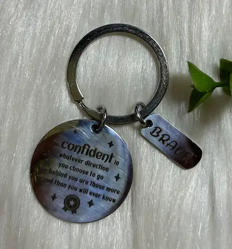 Inspirational confident brave Silver tone coin Keychain