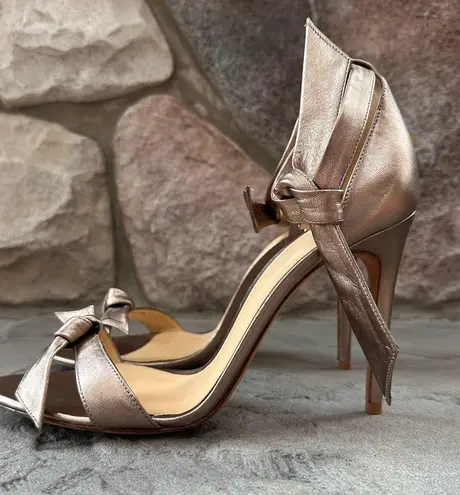 Alexandre Birman Clarita Bow Leather Sandals Gold Stiletto Leather