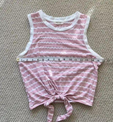 Heart & Hips Pink White Striped Crop Tie Tank Top Cotton Stretch Crew Shirt S