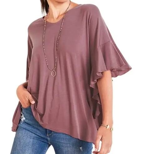 Garnet Hill Tunic Top Women M Burgundy Batwing Stretch Relaxed Feminine NEW
