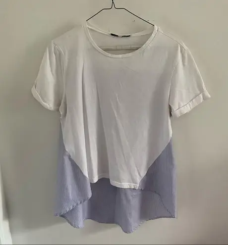 English Landing Blue White Stripe Top Sz Small High Low Flowy