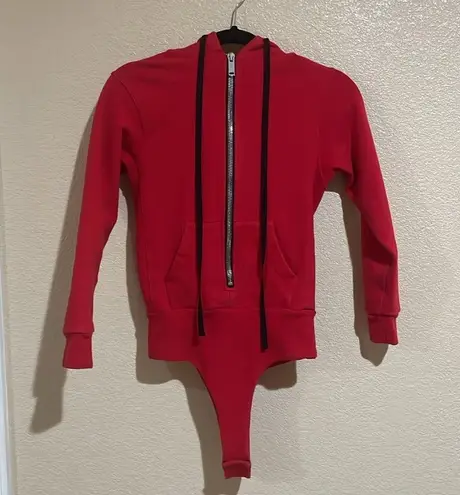 BEN TAVERNITI UNRAVEL PROJECT Red Hoodie Bodysuit Small