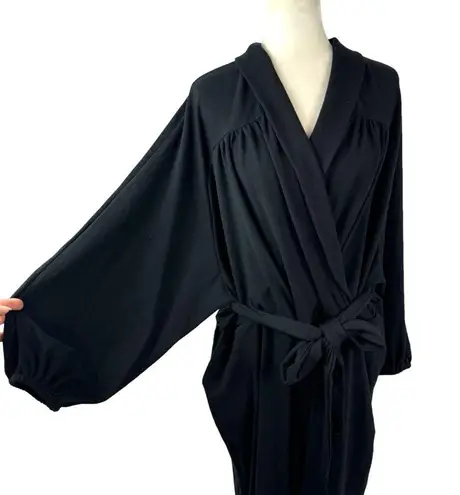 Eloquii Jumpsuit Women’s 22/24 Black Faux Wrap Shawl Neck Belted Long Sleeve
