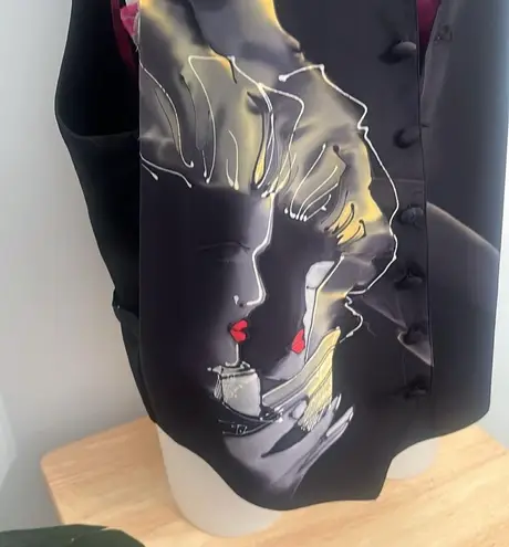 Robert Daskal Hand Painted & Sewn Men's Silk Vest Artistic Design vintage Black