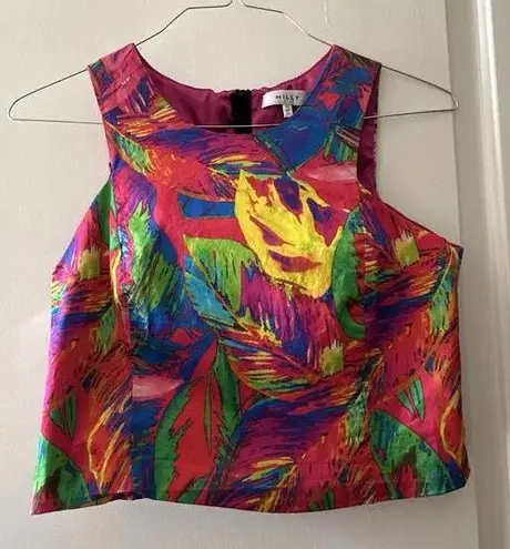 Milly Hot Pink Tropical Print Crop Top Shirt Size 10 (Has Been Altered On Hem)