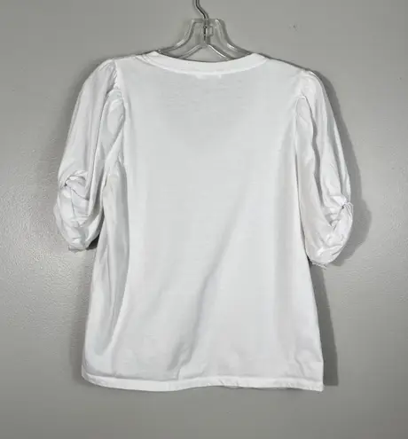 Avec Les Filles White Puff Short Statement Sleeve V-Neck Casual Top Medium M