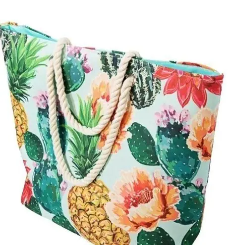 CACTUS, PINEAPPLES AND FLOWERS OH MY! LARGE TOTE BAG