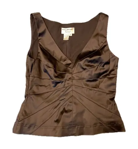 Papell Boutique Evening Chocolate Brown Satin V Neck Sleeveless Top Size 8
