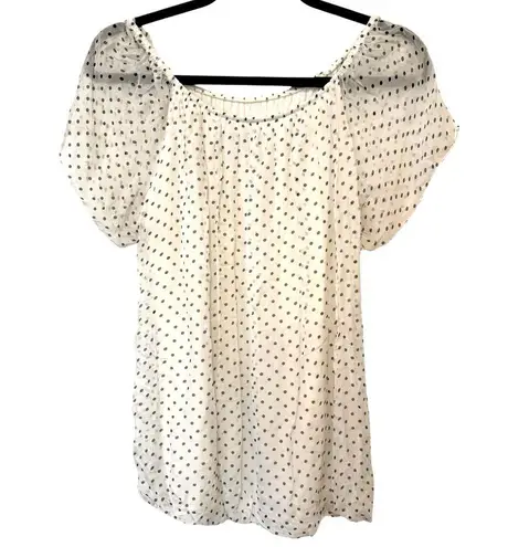 Luisa Ricci Silk Sheer Polka Dot Flutter Sleeve Off Shoulder Lined Medium White