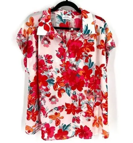 NWT Emily Wonder Women's Floral Short Sleeve Top Blouse Multi