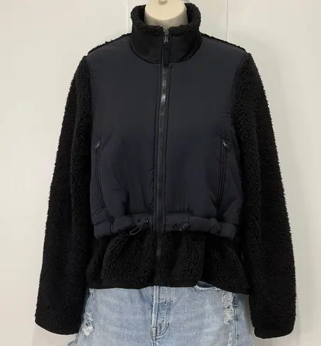 James Perse Yosemite Mixed Media Sherpa Jacket Puffer Fleece Medium Black Chic