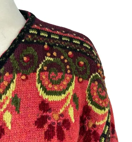 Icelandic Design Full Zip Jacket Wool 3D Knit Textured Floral Vintage Lined L Size L