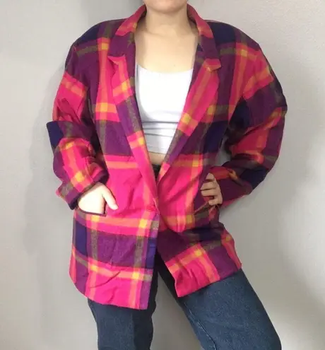 ADOLFO International • Pink Checkered Blazer with Shoulder Pads Size M Size M