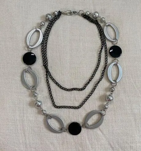 Black Silver Chunky Layered Necklace