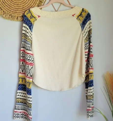 Free People , New Fairground Ivory Thermal Knit Sweater Sleeve Top Size Medium