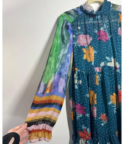 FATE. Dress Women M Mixed Print Slip Lined Problem Solved Teal Blue Floral Dress