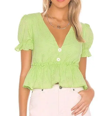 Line and Dot Revolve Green Ruffle eyelet Sleeve Top neon green