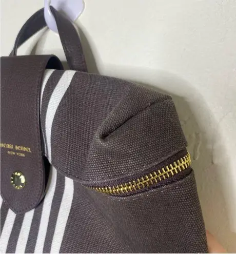 Henri Bendel Signature Brown White Striped Canvas Convertible Backpack y2k vibes