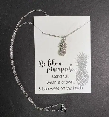 Handmade Pineapple Charm Necklace Inspirational Quote Card Gift Set