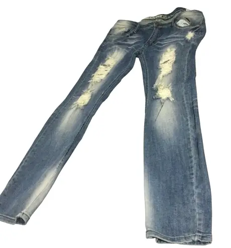 Ed Hardy Machine Jeans Womens Distressed Blue Denim Slim Fit size 34/17