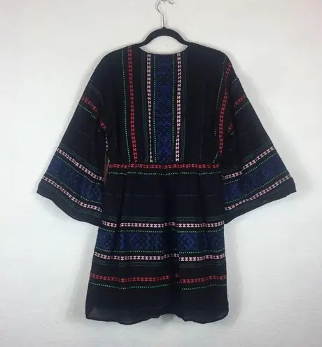 Joie  Sada Black Embroidered Mini Dress Medium Boho Babydoll Tiered Bell Sleeve